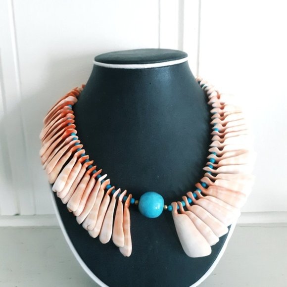 Elegant Pink & Turquoise Shell Necklace - Picture 2 of 3